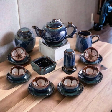 Bộ Ấm Chén Trà Men Hoả Biến Xanh Chén Lòng Hoa - Gốm Bát Tràng Cao Cấp Giá 300.000 VNĐ 5