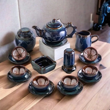 Bộ Ấm Chén Trà Men Hoả Biến Xanh Chén Lòng Hoa - Gốm Bát Tràng Cao Cấp Giá 300.000 VNĐ 8