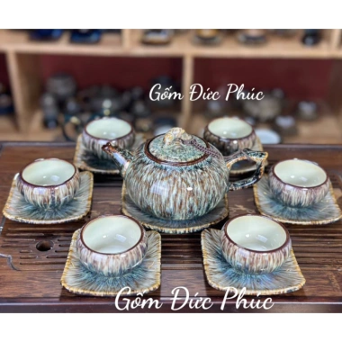Bộ Ấm Chén Trà Men Hoạt Biến Quả Hồng Thạch - Gốm Sứ Bát Tràng Cao Cấp, Giá 330k 7