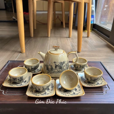 Bộ Ấm Chén Trà Men Ngà Giả Cổ Trúc Lâm Thất Hiền - Gốm Sứ Bát Tràng Cao cấp, Giá ưu đãi 360.000 VND