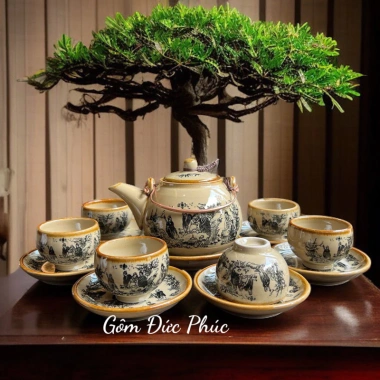 Bộ Ấm Chén Trà Men Ngà Giả Cổ Trúc Lâm Thất Hiền - Gốm Sứ Bát Tràng Cao cấp, Giá ưu đãi 360.000 VND 2