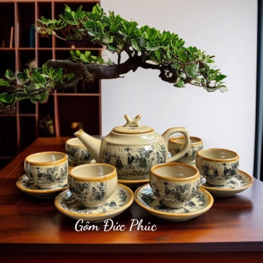 Bộ Ấm Chén Trà Men Ngà Giả Cổ Trúc Lâm Thất Hiền - Gốm Sứ Bát Tràng Cao cấp, Giá ưu đãi 360.000 VND 3