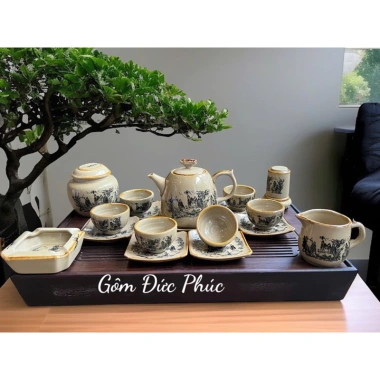 Bộ Ấm Chén Trà Men Ngà Giả Cổ Trúc Lâm Thất Hiền - Gốm Sứ Bát Tràng Cao cấp, Giá ưu đãi 360.000 VND 7