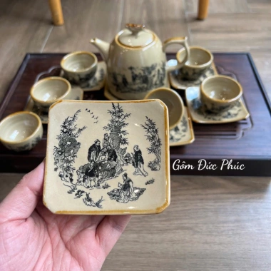 Bộ Ấm Chén Trà Men Ngà Giả Cổ Trúc Lâm Thất Hiền - Gốm Sứ Bát Tràng Cao cấp, Giá ưu đãi 360.000 VND 8