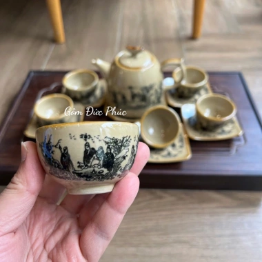 Bộ Ấm Chén Trà Men Ngà Giả Cổ Trúc Lâm Thất Hiền - Gốm Sứ Bát Tràng Cao cấp, Giá ưu đãi 360.000 VND 9