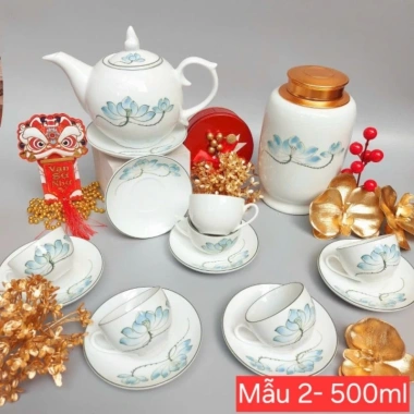 Bộ ấm chén trà sen xanh Bát Tràng - Sứ cao cấp, họa tiết sen tinh tế, độc đáo, quà tặng lý tưởng, giảm còn 200.000đ