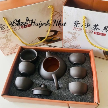 Bộ ấm chén trà sứ 6 chén cao cấp, bình pha trà tứ sạ, hộp đẹp quà biếu, giảm giá 95k 2
