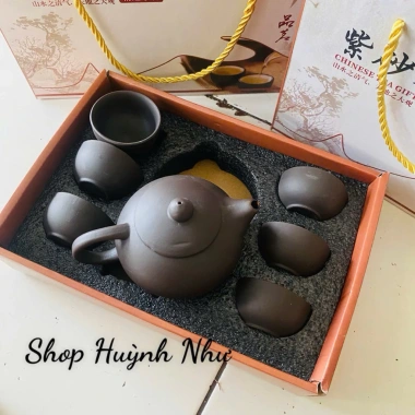 Bộ ấm chén trà sứ 6 chén cao cấp, bình pha trà tứ sạ, hộp đẹp quà biếu, giảm giá 95k 5