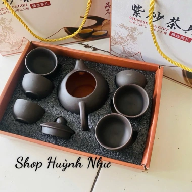 Bộ ấm chén trà sứ 6 chén cao cấp, bình pha trà tứ sạ, hộp đẹp quà biếu, giảm giá 95k 6