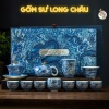 Bộ Ấm Chén Trà Sứ Cao Cấp Rồng Vân Long 12 Món Trà Đạo kèm Túi Xách Biếu Sếp Quà Tặng