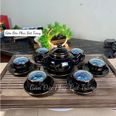 Bộ Ấm Chén Uống Trà Bát Tràng Cao Cấp Vinh Hoa Phú Quý Men Hoả Biến Kẻ Vàng Kim - Giá ưu đãi 275.000₫ 4