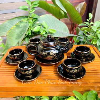 Bộ Ấm Chén Uống Trà Bát Tràng Cao Cấp Vinh Hoa Phú Quý Men Hoả Biến Kẻ Vàng Kim - Giá ưu đãi 275.000₫ 10