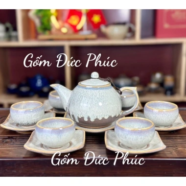 Bộ Ấm Chén Uống Trà Men Hoả Biến Tuyết Lam Gốm Sứ Bát Tràng Cao Cấp Giá ưu đãi 320.000đ