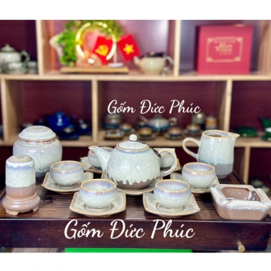 Bộ Ấm Chén Uống Trà Men Hoả Biến Tuyết Lam Gốm Sứ Bát Tràng Cao Cấp Giá ưu đãi 320.000đ