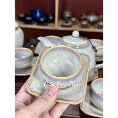 Bộ Ấm Chén Uống Trà Men Hoả Biến Tuyết Lam Gốm Sứ Bát Tràng Cao Cấp Giá ưu đãi 320.000đ