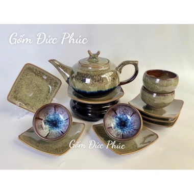 Bộ Ấm Chén Uống Trà Men Hoả Biến Xanh Ngọc Thạch - Gốm Sứ Bát Tràng Cao Cấp 7 Bộ Ấm Chén Uống Trà Men Hoả Biến Xanh Ngọc Thạch - Gốm Sứ Bát Tràng Cao Cấp 7