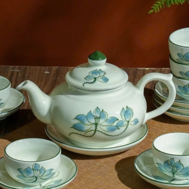 Bộ Ấm Chén Uông Trà Men Kem Hoa - Gốm Sứ Bát Tràng Cao Cấp, Giá chỉ 248.000₫