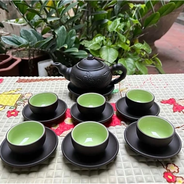 Bộ âm chén uống trà Tử Sa vẽ hoa thủ công Gốm sứ Bát Tràng cao cấp, giảm còn 250k