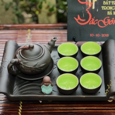 Bộ âm chén uống trà Tử Sa vẽ hoa thủ công Gốm sứ Bát Tràng cao cấp, giảm còn 250k