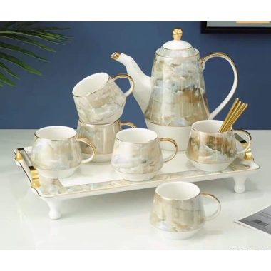 Bộ ấm chén Vân Đá Cẩm Thạch viền vàng phong cách Bắc Âu - Bộ Trà decor Tết 890.000₫