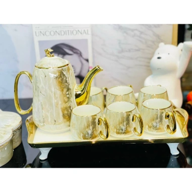 Bộ ấm chén Vân Đá Cẩm Thạch viền vàng phong cách Bắc Âu - Bộ Trà decor Tết 890.000₫