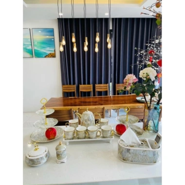Bộ ấm chén Vân Đá Cẩm Thạch viền vàng phong cách Bắc Âu - Bộ Trà decor Tết 890.000₫