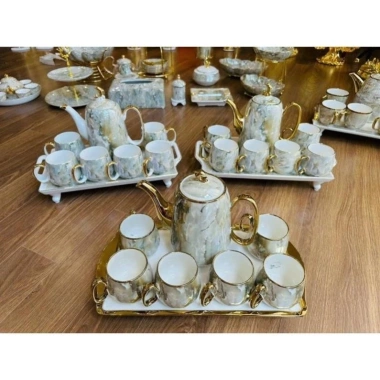 Bộ ấm chén Vân Đá Cẩm Thạch viền vàng phong cách Bắc Âu - Bộ Trà decor Tết 890.000₫