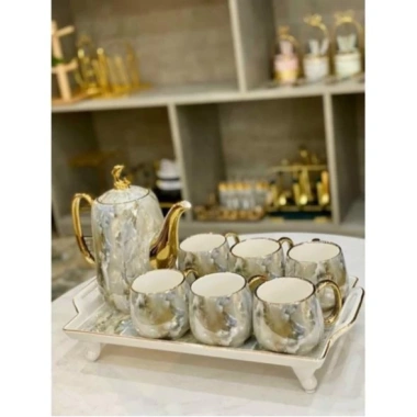Bộ ấm chén Vân Đá Cẩm Thạch viền vàng phong cách Bắc Âu - Bộ Trà decor Tết 890.000₫