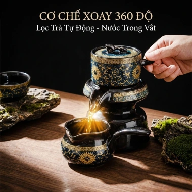 Bộ Ấm Pha Trà Cối Xay Tử Sa Cao Cấp - Gốm Sứ Hoa Văn Sang Trọng, Phòng Khách