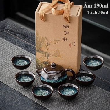 Bộ ấm tách trà Diệc Hỏa Biến Men 190ml - Hộp quà kèm quai xách, khay lót 20x20 10 Bộ ấm tách trà Diệc Hỏa Biến Men 190ml - Hộp quà kèm quai xách, khay lót 20x20 10