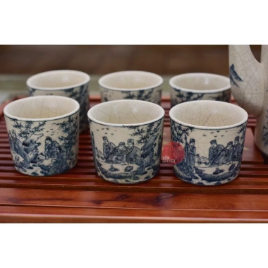 Bộ ấm tích Bát Tràng men rạn cổ vẽ Trúc Lâm Thất Hiền - Giá ưu đãi 450.000₫ 2