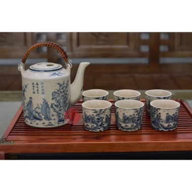 Bộ ấm tích Bát Tràng men rạn cổ vẽ Trúc Lâm Thất Hiền - Giá ưu đãi 450.000₫ 4