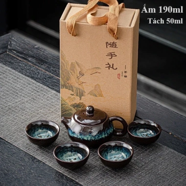 Bộ Ấm Trà 6 Tách và Khay 190ml Men Bóng Loáng, Hoa Văn Sắc Nét, Hộp Quà Quai Xách, Khay Lót - Giá ưu đãi 74.705đ