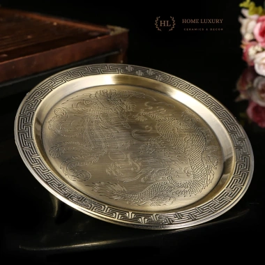 Bộ ấm trà đồng Long Phụng Sum Vầy 6 ly - Hoa văn phú quý, giá ưu đãi 550.000