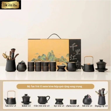 Bộ Ấm Trà Gốm Nghệ Thuật Set Ấm Chén Hoa Văn Sông Núi – Trà Đạo Sang Trọng, Quà Tặng Đặc Biệt, Giá 968.000₫