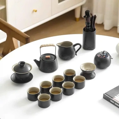 Bộ Ấm Trà Gốm Nghệ Thuật Set Ấm Chén Hoa Văn Sông Núi – Trà Đạo Sang Trọng, Quà Tặng Đặc Biệt, Giá 968.000₫