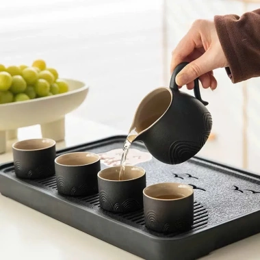 Bộ Ấm Trà Gốm Nghệ Thuật Set Ấm Chén Hoa Văn Sông Núi – Trà Đạo Sang Trọng, Quà Tặng Đặc Biệt, Giá 968.000₫