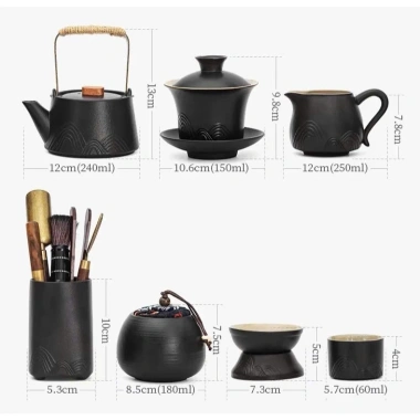 Bộ Ấm Trà Gốm Nghệ Thuật Set Ấm Chén Hoa Văn Sông Núi – Trà Đạo Sang Trọng, Quà Tặng Đặc Biệt, Giá 968.000₫