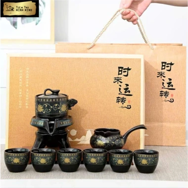 Bộ ấm trà gốm xoay cao cấp, gốm đen sang trọng, kèm hộp quà tặng, chỉ 288.000 VND