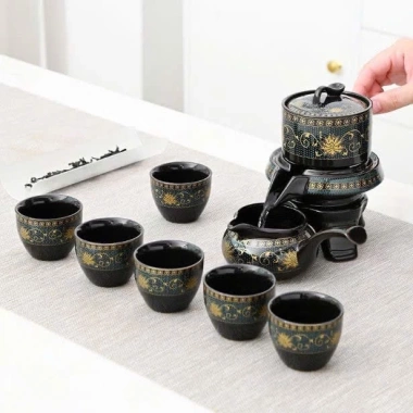 Bộ ấm trà gốm xoay cao cấp, gốm đen sang trọng, kèm hộp quà tặng, chỉ 288.000 VND