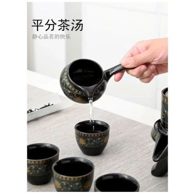 Bộ ấm trà gốm xoay cao cấp, gốm đen sang trọng, kèm hộp quà tặng, chỉ 288.000 VND