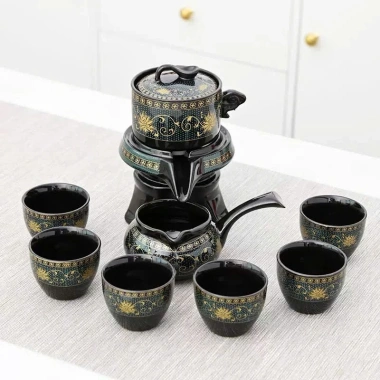 Bộ ấm trà gốm xoay cao cấp, gốm đen sang trọng, kèm hộp quà tặng, chỉ 288.000 VND