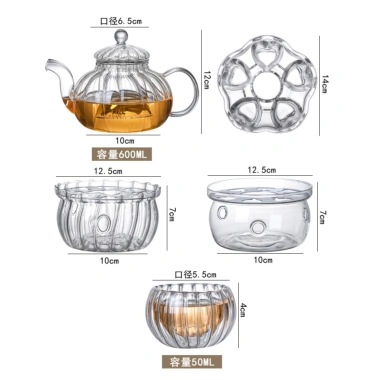 Bộ ấm trà hoa thủy tinh 600ml có lõi lọc, chén 2 lớp, bếp nến - Giá ưu đãi 349.000₫ 3