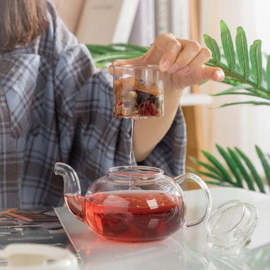 Bộ ấm trà hoa thủy tinh 600ml có lõi lọc, chén 2 lớp, bếp nến - Giá ưu đãi 349.000₫ 8