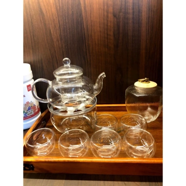 Bộ ấm trà hoa thủy tinh 600ml có lõi lọc, chén 2 lớp, bếp nến - Giá ưu đãi 349.000₫ 10