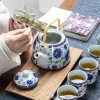 Bộ Ấm Trà Hội Làng – Bình To Đáy Bằng, Chén Men Xuyên Sáng Hoa Xanh, 285.696₫ 2