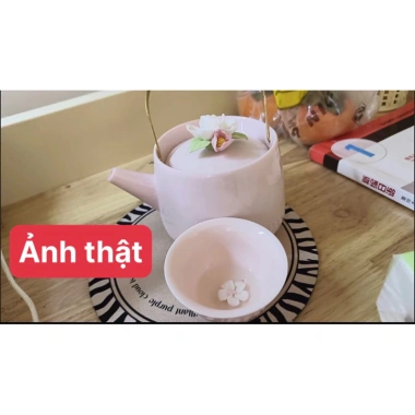 Bộ ấm trà Kung Fu hồng nhúm hoa độc đắc – ấm, 4 cốc và khay, giá ưu đãi 115.000