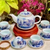 Bộ ấm trà men lam Trúc Lâm Thất Hiền vẽ vàng: sang trọng, giá ưu đãi 1,250,000₫