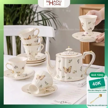 Bộ ấm trà retro vintage độc đáo đẹp đặc biệt kiểu Pháp sang trọng đẳng cấp, tặng thìa - Giá chỉ 950.000đ