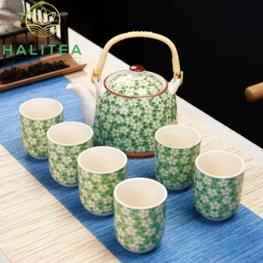 Bộ Ấm Trà Sứ 900ml Quai Xách Lưới Lọc Họa Tiết Sen Cá - Giá ưu đãi 429k 7
